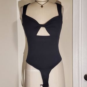 Front twist bodysuit in black